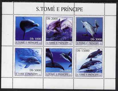 St Thomas & Prince Islands 2003 Dolphins perf sheetlet containing 6 values unmounted mint Mi 2136-41, stamps on , stamps on  stamps on marine life, stamps on  stamps on dolphins