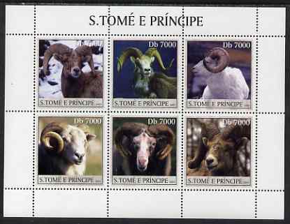 St Thomas & Prince Islands 2003 Moufflons (Wild Rams) perf sheetlet containing 6 values unmounted mint Mi 2154-59, stamps on animals, stamps on sheep, stamps on moufflon, stamps on ovine