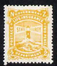 New Zealand 1944-47 Life Insurance 2d yellow (Lighthouse) unmounted mint but some foxing, SG L39, stamps on , stamps on  stamps on , stamps on  stamps on  kg6 , stamps on  stamps on lighthouses