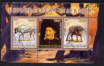 Congo 2008 Explorers of Africa #2 - Henry the Navigator perf sheetlet containing 3 values cto used, stamps on personalities, stamps on explorers, stamps on animals, stamps on bovine