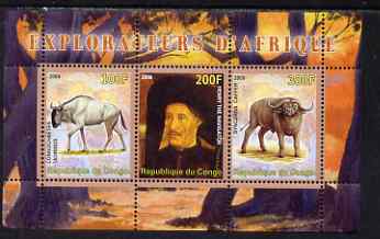 Congo 2008 Explorers of Africa #2 - Henry the Navigator perf sheetlet containing 3 values unmounted mint, stamps on personalities, stamps on explorers, stamps on animals, stamps on bovine