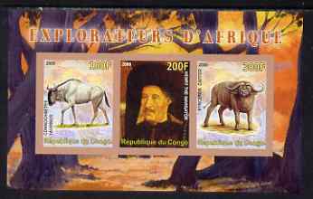 Congo 2008 Explorers of Africa #2 - Henry the Navigator imperf sheetlet containing 3 values unmounted mint, stamps on , stamps on  stamps on personalities, stamps on  stamps on explorers, stamps on  stamps on animals, stamps on  stamps on bovine