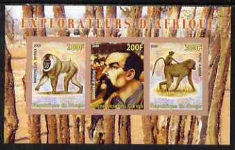 Congo 2008 Explorers of Africa #5 - Richard Burton imperf sheetlet containing 3 values unmounted mint, stamps on , stamps on  stamps on personalities, stamps on  stamps on explorers, stamps on  stamps on animals, stamps on  stamps on apes