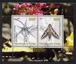 Congo 2008 Butterflies & Orchids #1 perf sheetlet containing 2 values cto used, stamps on , stamps on  stamps on butterflies, stamps on  stamps on flowers, stamps on  stamps on orchids