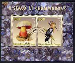 Congo 2008 Birds & Mushrooms #1 perf sheetlet containing 2 values cto used, stamps on birds, stamps on fungi