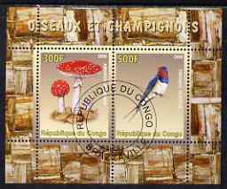 Congo 2008 Birds & Mushrooms #2 perf sheetlet containing 2 values cto used, stamps on , stamps on  stamps on birds, stamps on  stamps on fungi