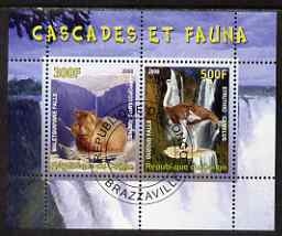 Congo 2008 Waterfalls & Animals (Hippo & Ostrich) perf sheetlet containing 2 values cto used, stamps on , stamps on  stamps on waterfalls, stamps on  stamps on animals, stamps on  stamps on hippos, stamps on  stamps on ostriches