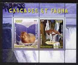Congo 2008 Waterfalls & Animals (Hippo & Ostrich) perf sheetlet containing 2 values unmounted mint, stamps on waterfalls, stamps on animals, stamps on hippos, stamps on ostriches