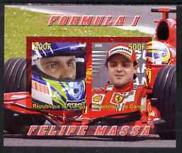 Congo 2008 Formula 1 - Felipe Massa imperf sheetlet containing 2 values unmounted mint, stamps on , stamps on  stamps on personalities, stamps on  stamps on sport, stamps on  stamps on formula 1, stamps on  stamps on  f1 , stamps on  stamps on cars, stamps on  stamps on ferrari