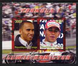 Congo 2008 Formula 1 - Lewis Hamilton perf sheetlet containing 2 values unmounted mint, stamps on , stamps on  stamps on personalities, stamps on  stamps on sport, stamps on  stamps on formula 1, stamps on  stamps on  f1 , stamps on  stamps on cars, stamps on  stamps on ferrari