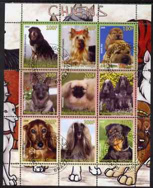 Congo 2008 Dogs perf sheetlet containing 9 values cto used, stamps on dogs