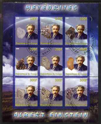 Congo 2008 Albert Einstein & Meteorites perf sheetlet containing 9 values cto used, stamps on , stamps on  stamps on personalities, stamps on  stamps on physics, stamps on  stamps on einstein, stamps on  stamps on science, stamps on  stamps on nobel, stamps on  stamps on meteors, stamps on  stamps on minerals, stamps on  stamps on space, stamps on  stamps on judaica, stamps on  stamps on personalities, stamps on  stamps on einstein, stamps on  stamps on science, stamps on  stamps on physics, stamps on  stamps on nobel, stamps on  stamps on maths, stamps on  stamps on space, stamps on  stamps on judaica, stamps on  stamps on atomics