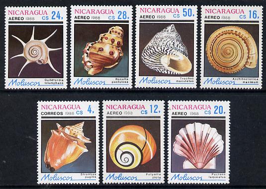 Nicaragua 1988 Molluscs set of 7 unmounted mint, SG 2997-3003, stamps on , stamps on  stamps on marine-life     shells