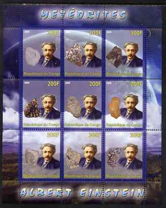 Congo 2008 Albert Einstein & Meteorites perf sheetlet containing 9 values unmounted mint, stamps on , stamps on  stamps on personalities, stamps on  stamps on physics, stamps on  stamps on einstein, stamps on  stamps on science, stamps on  stamps on nobel, stamps on  stamps on meteors, stamps on  stamps on minerals, stamps on  stamps on space, stamps on  stamps on judaica, stamps on  stamps on personalities, stamps on  stamps on einstein, stamps on  stamps on science, stamps on  stamps on physics, stamps on  stamps on nobel, stamps on  stamps on maths, stamps on  stamps on space, stamps on  stamps on judaica, stamps on  stamps on atomics