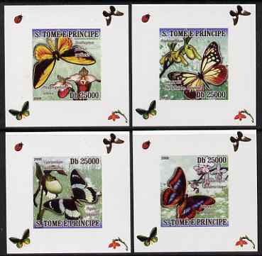 St Thomas & Prince Islands 2008 Orchids & Butterflies set of 4 imperf deluxe sheetlets unmounted mint , stamps on , stamps on  stamps on flowers, stamps on  stamps on orchids, stamps on  stamps on butterflies