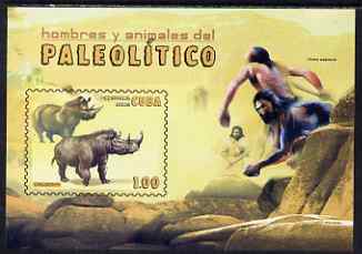 Cuba 2008 Pre-historic Man & Animals imperf s/sheet unmounted mint , stamps on dinosaurs