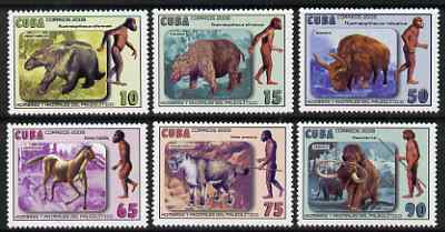 Cuba 2008 Pre-historic Man & Animals perf set of 6 unmounted mint , stamps on dinosaurs