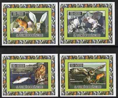 St Thomas & Prince Islands 2007 Owls & Fauna set of 4 imperf deluxe sheetlets unmounted mint , stamps on , stamps on  stamps on animals, stamps on  stamps on birds, stamps on  stamps on rabbits, stamps on  stamps on birds of prey, stamps on  stamps on owls, stamps on  stamps on fish, stamps on  stamps on 