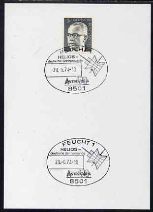 Postmark - West Germany 1974 postcard bearing 5pfg stamp with special cancellation for Helios Solar Probe, stamps on , stamps on  stamps on space, stamps on  stamps on satellites