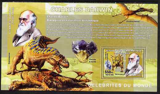 Congo 2006 Charles Darwin perf s/sheet, unmounted mint, stamps on , stamps on  stamps on personalities, stamps on  stamps on darwin, stamps on  stamps on dinosaurs, stamps on  stamps on minerals