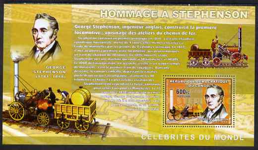 Congo 2006 George Stephenson perf s/sheet, unmounted mint, stamps on personalities, stamps on stephenson, stamps on railways