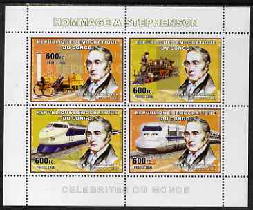 Congo 2006 George Stephenson perf sheetlet containing 4 values, unmounted mint, stamps on personalities, stamps on stephenson, stamps on railways