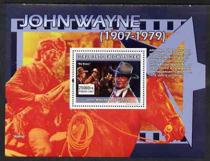 Guinea - Conakry 2007 John Wayne perf souvenir sheet (Rio Bravo) unmounted mint Yv 640, stamps on personalities, stamps on cinema, stamps on films, stamps on movies, stamps on john wayne, stamps on americana, stamps on horses, stamps on dean martin