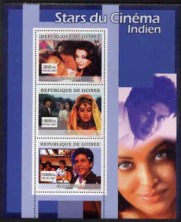 Guinea - Conakry 2007 Indian Film Stars perf sheetlet containing 3 values unmounted mint, stamps on , stamps on  stamps on personalities, stamps on  stamps on cinema, stamps on  stamps on films, stamps on  stamps on movies