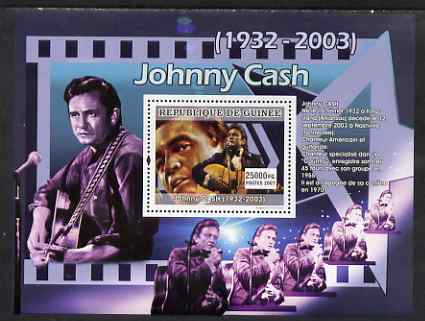 Guinea - Conakry 2007 Male Music Stars perf souvenir sheet (Johnny Cash) unmounted mint, stamps on , stamps on  stamps on personalities, stamps on  stamps on music, stamps on  stamps on 