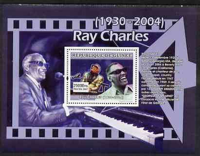 Guinea - Conakry 2007 Male Music Stars perf souvenir sheet (Ray Charles) unmounted mint, stamps on , stamps on  stamps on personalities, stamps on  stamps on music