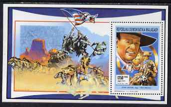 Malagasy Republic 1991 John Wayne perf m/sheet unmounted mint , stamps on personalities, stamps on films, stamps on cinema, stamps on movies, stamps on  ww2 , stamps on horses, stamps on americana