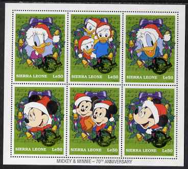 Sierra Leone 1997 Disney - 70th Anniversary of Mickey & Minnie Mouse perf sheetlet containing 6 values unmounted mint (as SG 2813-18), stamps on , stamps on  stamps on disney, stamps on  stamps on music