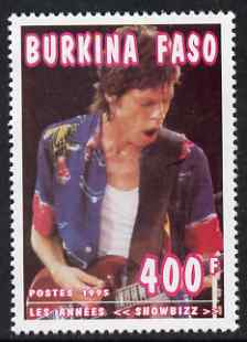 Burkina Faso 1995 Showbiz - 400f Mick Jagger perf single unmounted mint , stamps on personalities, stamps on music, stamps on pops