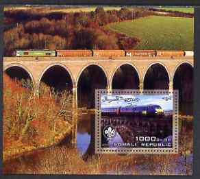 Somalia 2006 Modern Trains #2 perf souvenir sheet with Scout Logo unmounted mint, stamps on railways, stamps on scouts