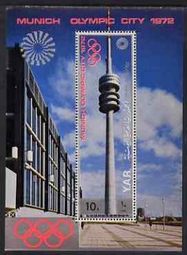 Yemen - Republic 1970 Munich Olympic Games 10b (Olympic Tower) perf m/sheet unmounted mint Mi Bl 145, stamps on olympics, stamps on  tv , stamps on 