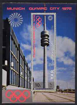 Yemen - Republic 1970 Munich Olympic Games 10b (Olympic Tower) perf m/sheet unmounted mint Mi Bl 145, stamps on , stamps on  stamps on olympics, stamps on  stamps on  tv , stamps on  stamps on 