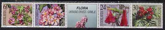 Yugoslavia 2001 Flora se-tenant strip of 4 plus label, unmounted mint SG 3297-3300, stamps on flowers, stamps on 