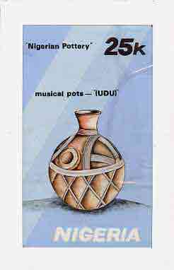 Nigeria 1990 Pottery - original hand-painted artwork for 25k value (Musical Pot) by NSP&MCo Staff Artist Clement O Ogbebor on card 5 x 9 endorsed C3 on back, stamps on , stamps on  stamps on crafts    music   pottery