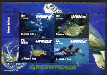 Niger Republic 1998 Greenpeace - Turtles perf sheetlet containing 4 values, unmounted mint. Note this item is privately produced and is offered purely on its thematic app..., stamps on environment, stamps on turtles, stamps on marine life