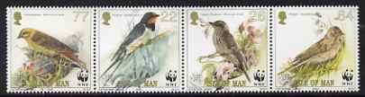 Isle of Man 2000 WWF Endangered Species - Song Birds perf se-tenant strip of 4 unmounted mint SG 882a, stamps on birds, stamps on  wwf , stamps on 