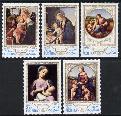 Fujeira 1970 Paintings of the Madonna set of 5 unmounted mint (Mi 594-8A) , stamps on , stamps on  stamps on arts