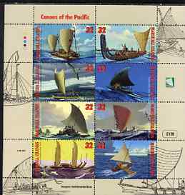 Marshall Islands 1998 Canoes of the Pacific perf sheetlet containing set of 8 plus unmounted mint, SG 963-70, stamps on , stamps on  stamps on ships