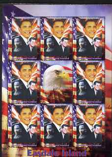 Easdale 2008 Barack Obama perf sheetlet containing 8 values plus label, unmounted mint, stamps on personalities, stamps on obama, stamps on kennedy, stamps on flags, stamps on usa presidents, stamps on americana, stamps on eagles, stamps on birds of prey