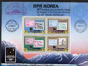 North Korea 1980 Essen Stamp Fair perf sheetlet containing set of 4 Zeppelin stamps unmounted mint, see note after SG N2019, stamps on , stamps on  stamps on stamponstamp, stamps on  stamps on zeppelins, stamps on  stamps on airships, stamps on  stamps on stamp exhibitions, stamps on  stamps on aviation, stamps on  stamps on 