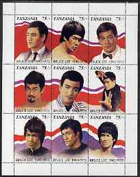 Tanzania 1992 Entertainers - Bruce Lee perf sheetlet containing 9 x 75s values unmounted mint, SG 1099a, stamps on , stamps on  stamps on personalities, stamps on  stamps on martial arts, stamps on  stamps on films, stamps on  stamps on movies, stamps on  stamps on cinema