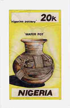 Nigeria 1990 Pottery - original hand-painted artwork for 20k value (Water Pot) by NSP&MCo Staff Artist Clement O Ogbebor on card 5 x 9 endorsed B3 on back, stamps on , stamps on  stamps on crafts    pottery