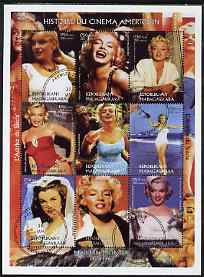 Madagascar 1999 Marilyn Monroe perf sheetlet containing complete set of 9 values fine cto used, stamps on , stamps on  stamps on films, stamps on cinema, stamps on entertainments, stamps on music, stamps on personalities, stamps on marilyn monroe