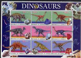 Somalia 2003 Dinosaurs & Minerals perf sheetlet containing 9 values unmounted mint. Note this item is privately produced and is offered purely on its thematic appeal, stamps on , stamps on  stamps on dinosaurs, stamps on  stamps on minerals