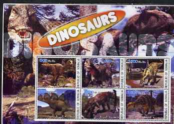 Somalia 2003 Dinosaurs large perf sheetlet containing 6 values unmounted mint, stamps on , stamps on  stamps on dinosaurs, stamps on  stamps on 