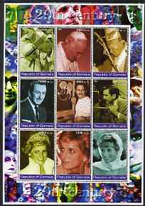 Somalia 2002 Personalities of the 20th Century #1 perf sheetlet containing 9 values, unmounted mint. Note this item is privately produced and is offered purely on its thematic appeal (Pope, Walt Disney & Princess Diana), stamps on personalities, stamps on millennium, stamps on pope, stamps on religion, stamps on disney, stamps on movies, stamps on films, stamps on royalty, stamps on diana, stamps on kennedy